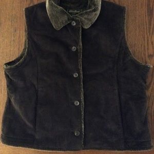 EDDIE BAUER BROWN LEATHER FAUX FUR VEST